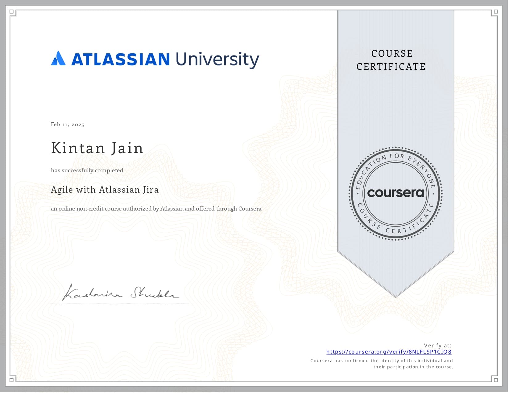 Agile Methodologies & OOP Principles certificate