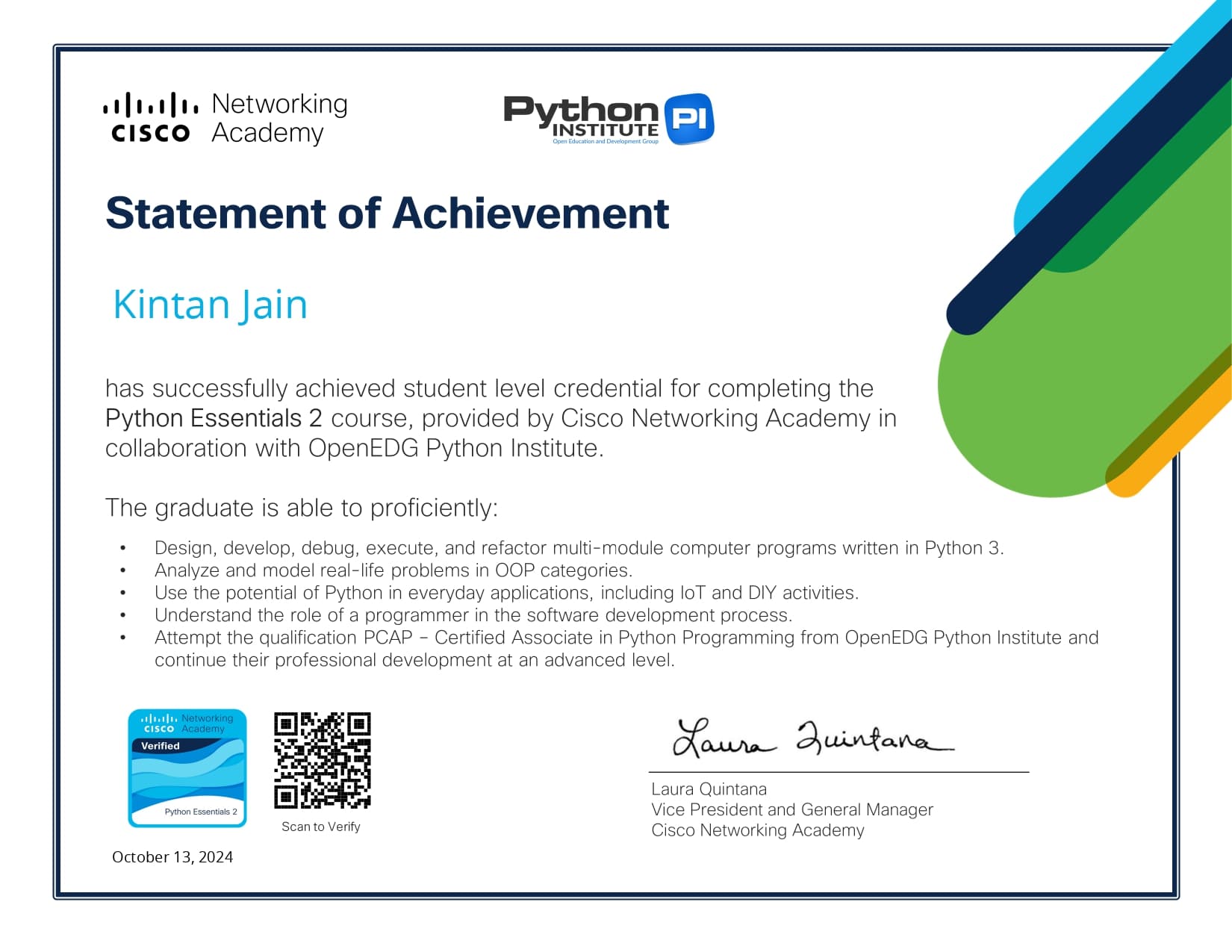 Python Essentials Certification certificate
