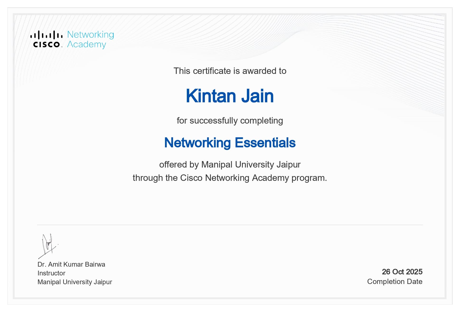 Oracle Networking Certification certificate